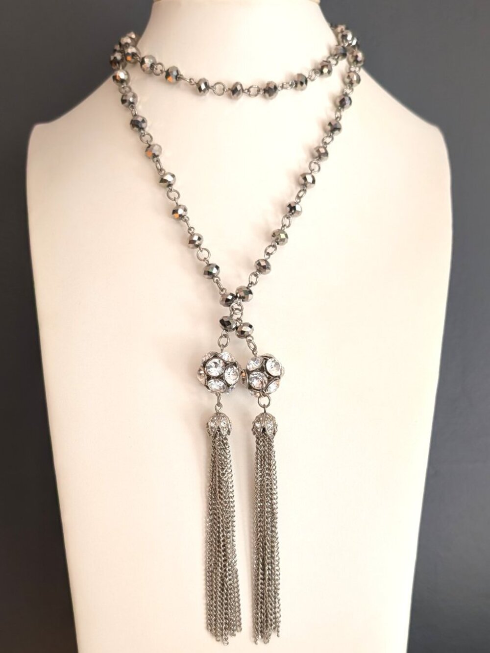 Elegant single strand crystal tassel necklace